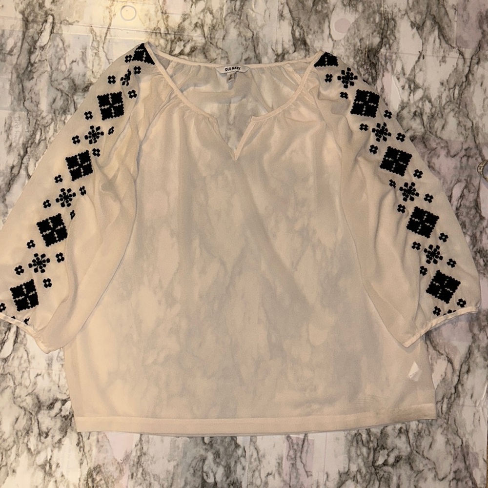 Old Navy XL Beige Quarter Sleeve Shirt 100% Polyester